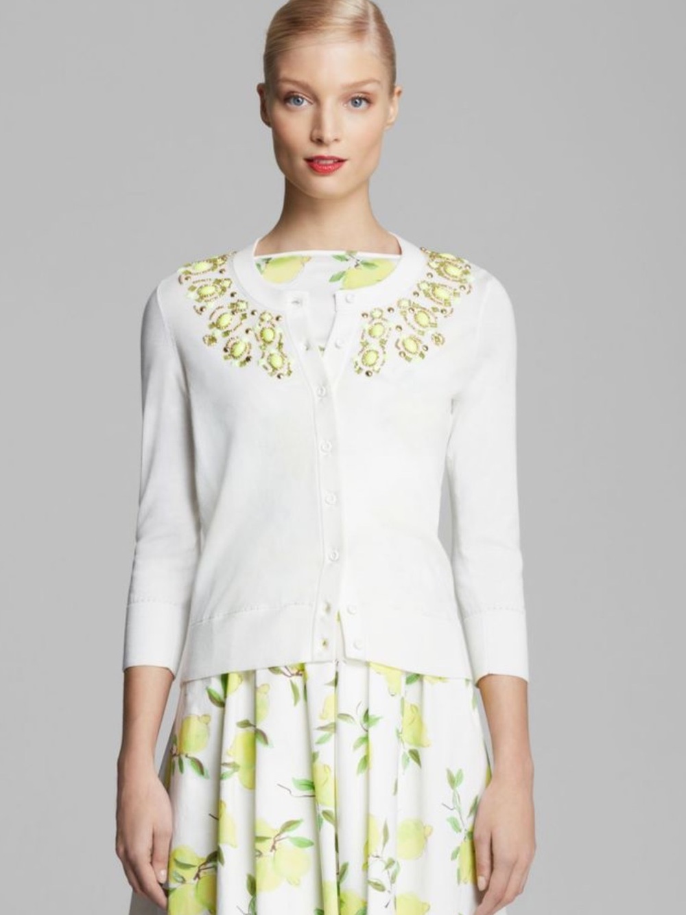 Kate Spade New York Embellished‎ Neon Yellow Gold Cream Cardigan Sweater